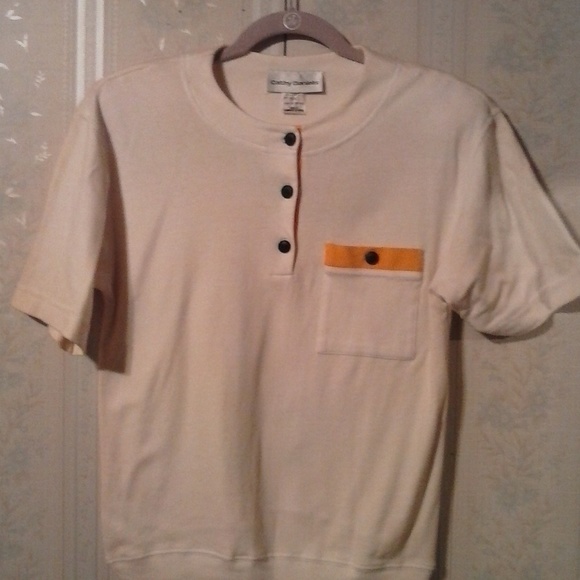 CATHY DANIELS WOMEN WHITE/YELLOW SHORT SLEEVE TOP - Picture 1 of 5